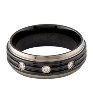 HEARTS ON FIRE TITANIUM & STERLING SILVER 0.18CTW DIAMOND BAND RING